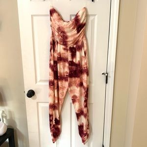 Tie-dye strapless jumpsuit